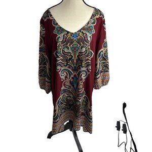 Gibson Latimer Womens Paisley Shift Dress V Neck 3/4 Sleeve Size XL